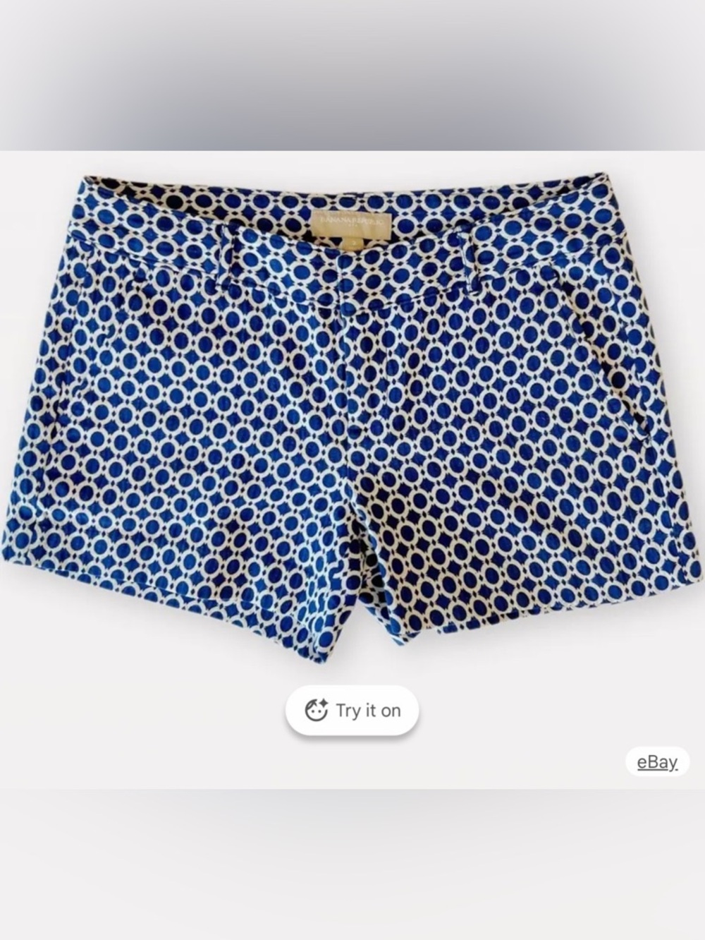 Banana Republic Navy and White Geo High-Waist Shorts